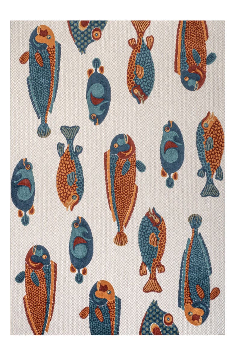 JONATHAN Y Algarve Modern Fish High-Low Indoor/Outdoor Area Rug, Alternate, color, Navy/Orange/Cream