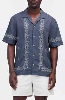 Madewell Easy Embroidered Short Sleeve Linen Blend Button-Up Shirt