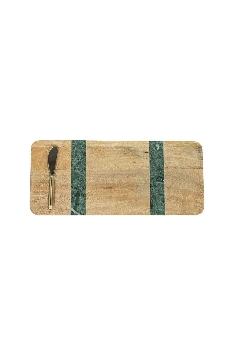 Cillian Dark Green Marble Tray with Spreader Set of 2, Main, color, Brown