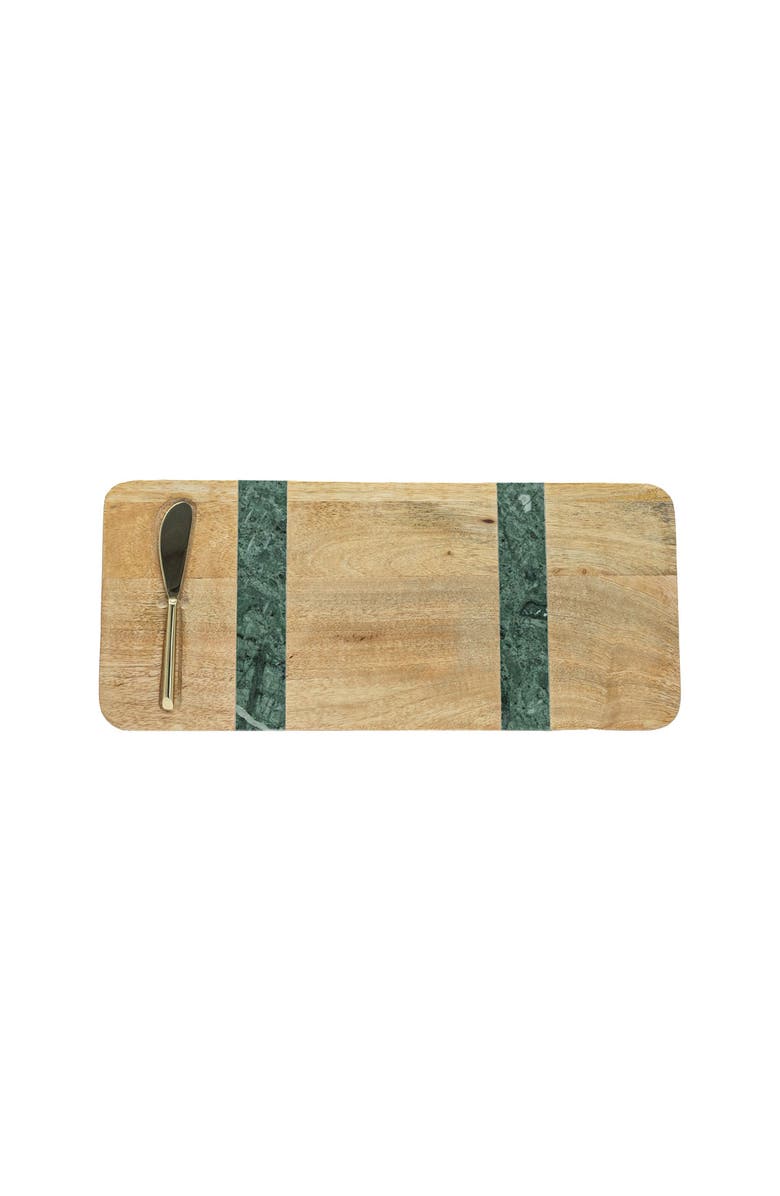 Foreside Home and Garden Cillian Dark Green Marble Tray with Spreader Set of 2, Main, color, Brown