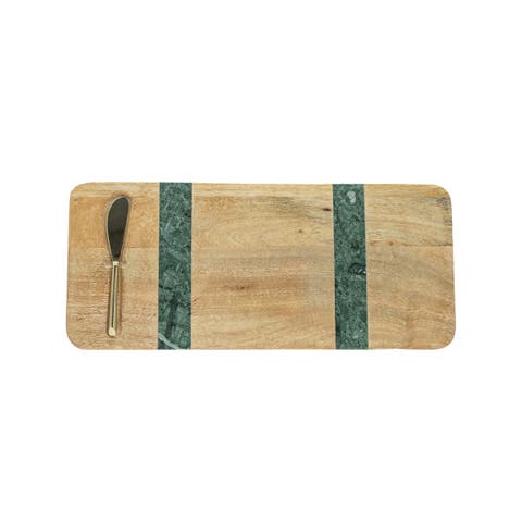 Cillian Dark Green Marble Tray with Spreader Set of 2