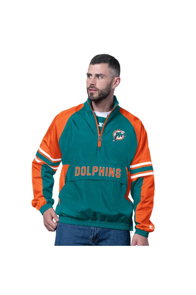 Men's Starter Aqua Miami Dolphins Vintage Logo Prospect Half-Zip Pullover, Main, color, Aqua