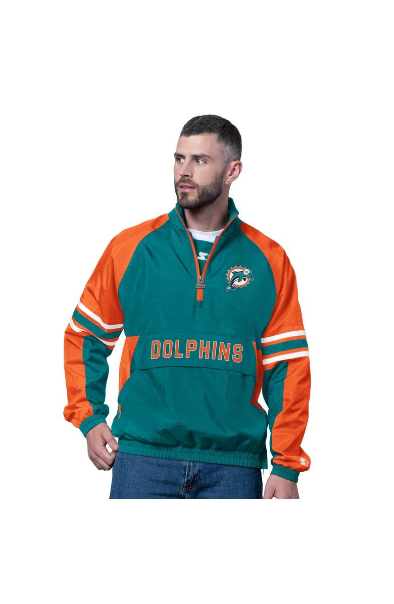 STARTER Men's Starter Aqua Miami Dolphins Vintage Logo Prospect Half-Zip Pullover, Main, color, Aqua