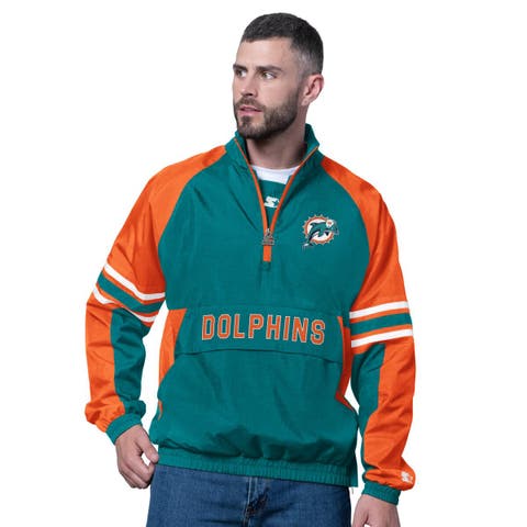 Men's Starter Aqua Miami Dolphins Vintage Logo Prospect Half-Zip Pullover