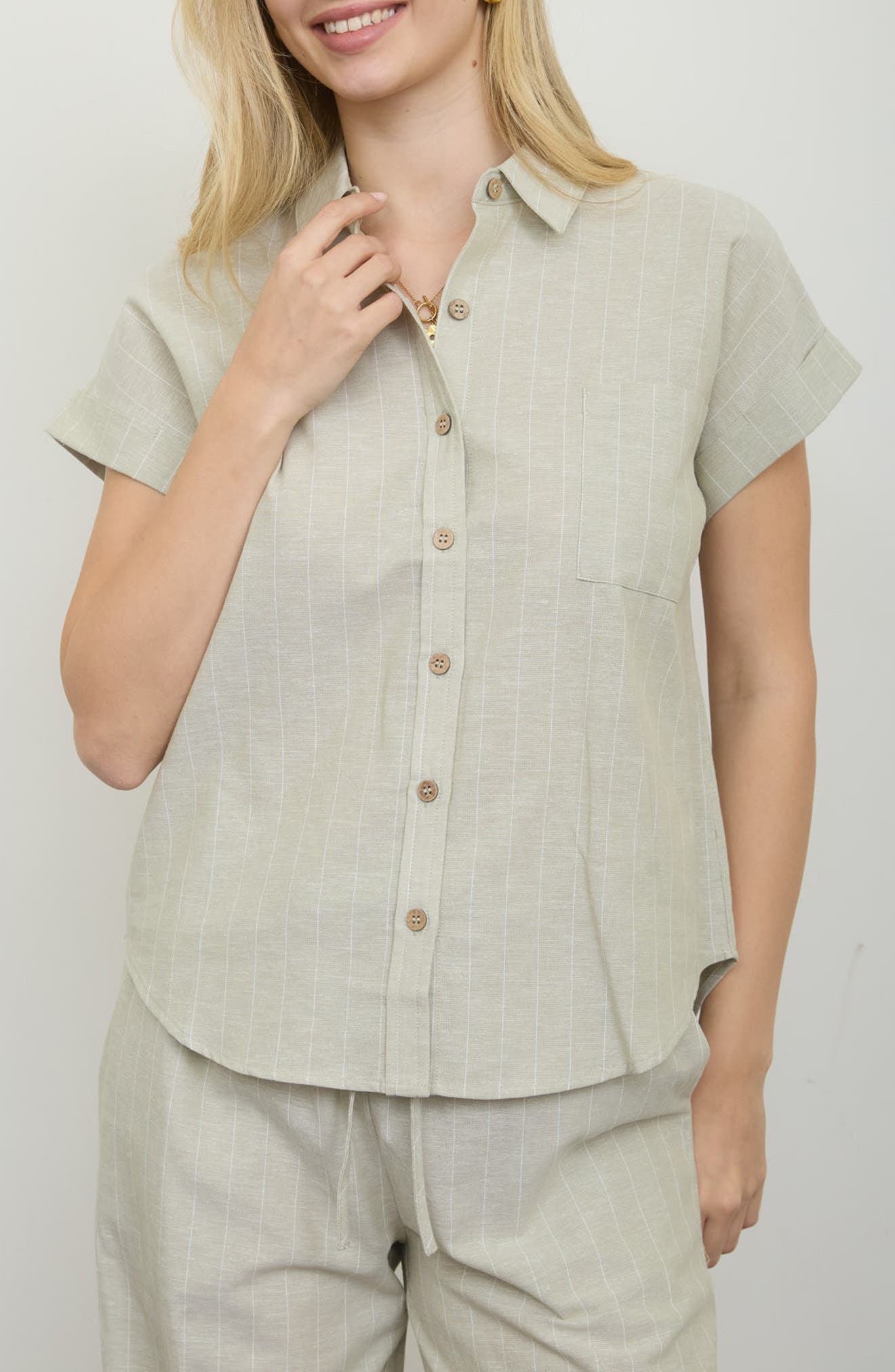 Blu Pepper Stripe Cotton & Linen Button-Up Shirt