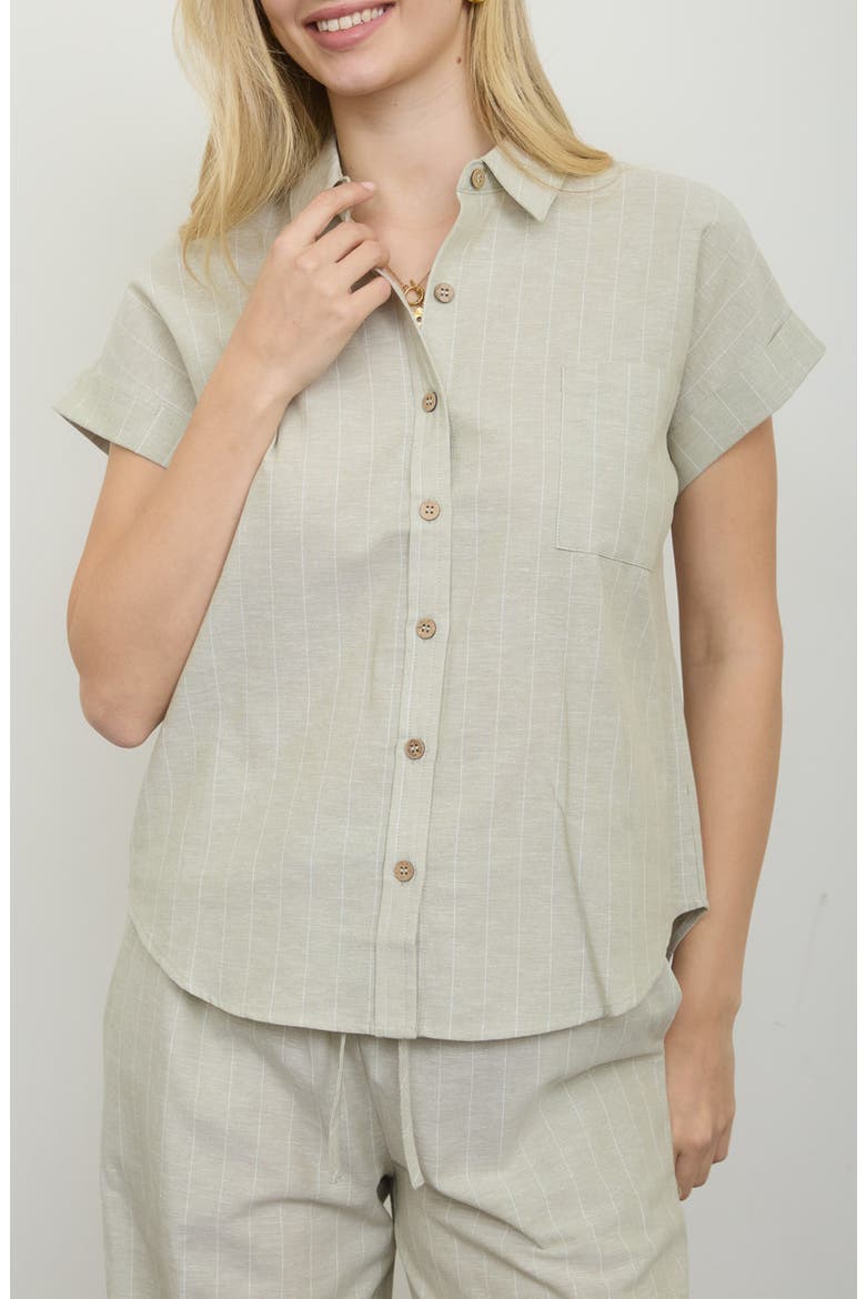 Stripe Cotton & Linen Button-Up Shirt, Main, color, OLIVE
