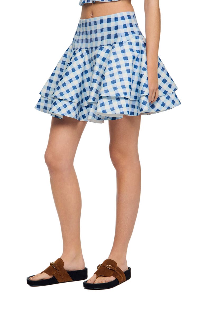 Short gingham linen skirt, Main, color, Blu / white