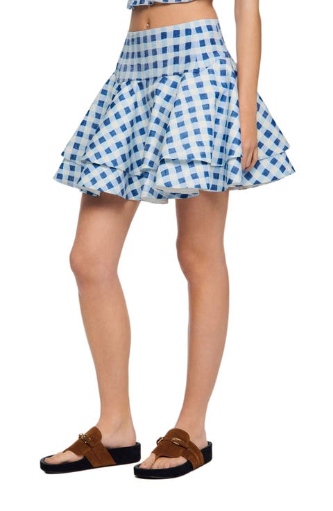 Short gingham linen skirt