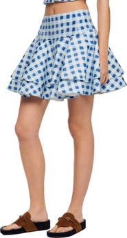 SANDRO Short gingham linen skirt