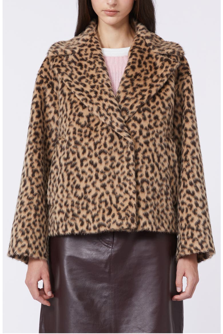 Cheetah Print Wool-Blend Peacoat, Main, color, CAMEL