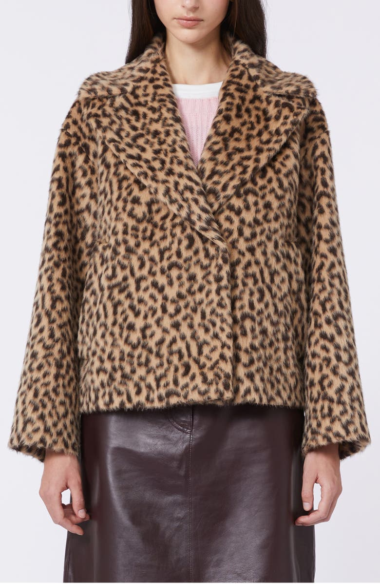 Weekend Max Mara Cheetah Print Wool-Blend Peacoat, Main, color, Camel