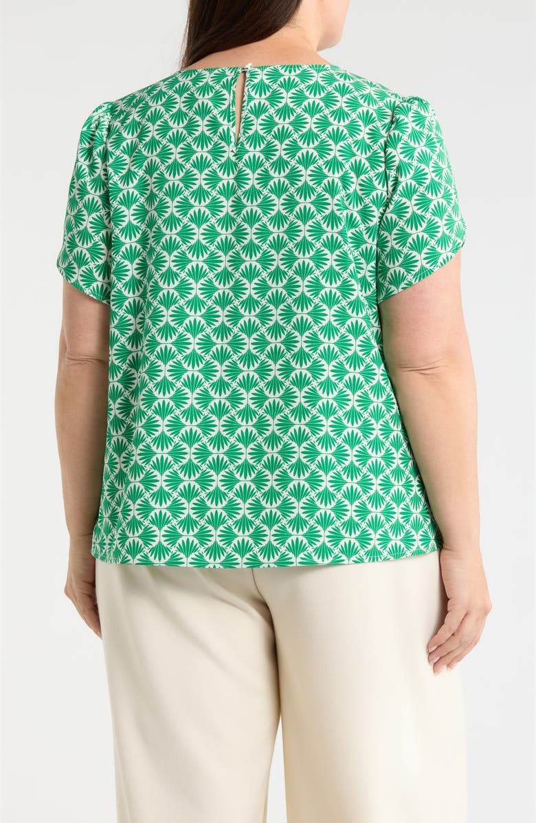 AK ANNE KLEIN Print Tulip Sleeve Knit Top, Alternate, color, Tropical Green/ White Dove