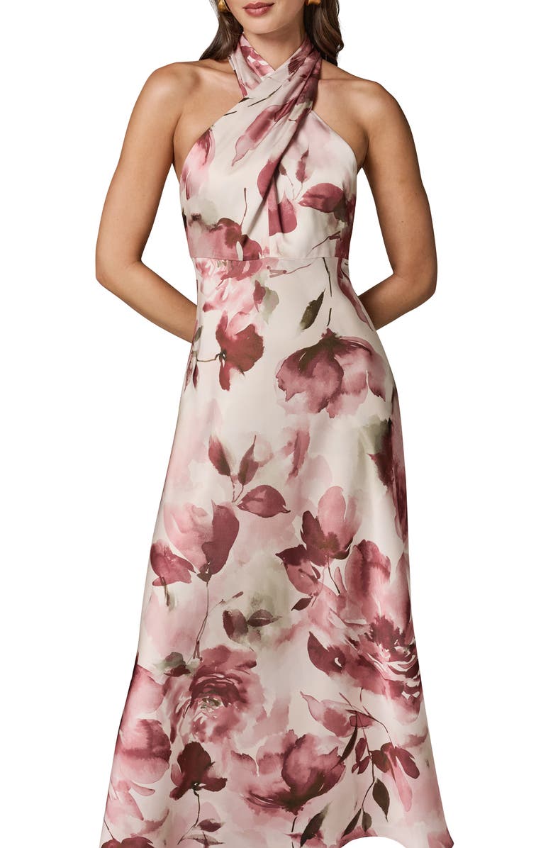 Donna Karan New York Floral Twist Neck Maxi Dress, Alternate, color, Desert Clay