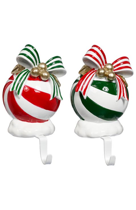 Ornament with Bow Stocking Holder, Set of 2