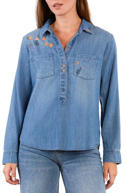 Billy T Floral & Flawless Embroidered Denim Shirt In Blue