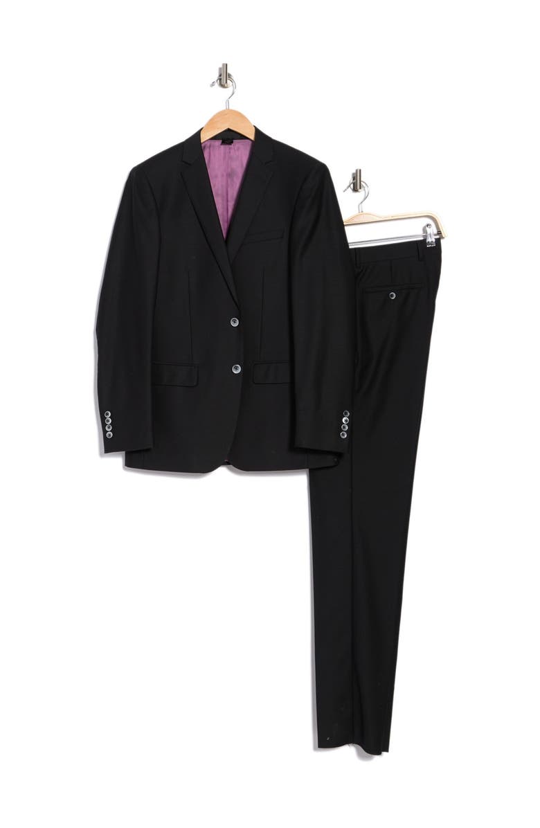 ZANETTI Solid Black Slim Fit Notch Lapel Two-Button Suit, Alternate, color,