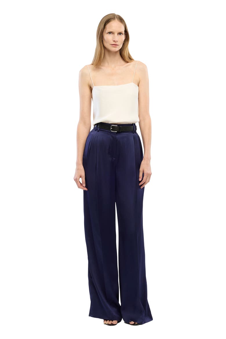 Satin Pleated Trouser, Main, color, INDIGO