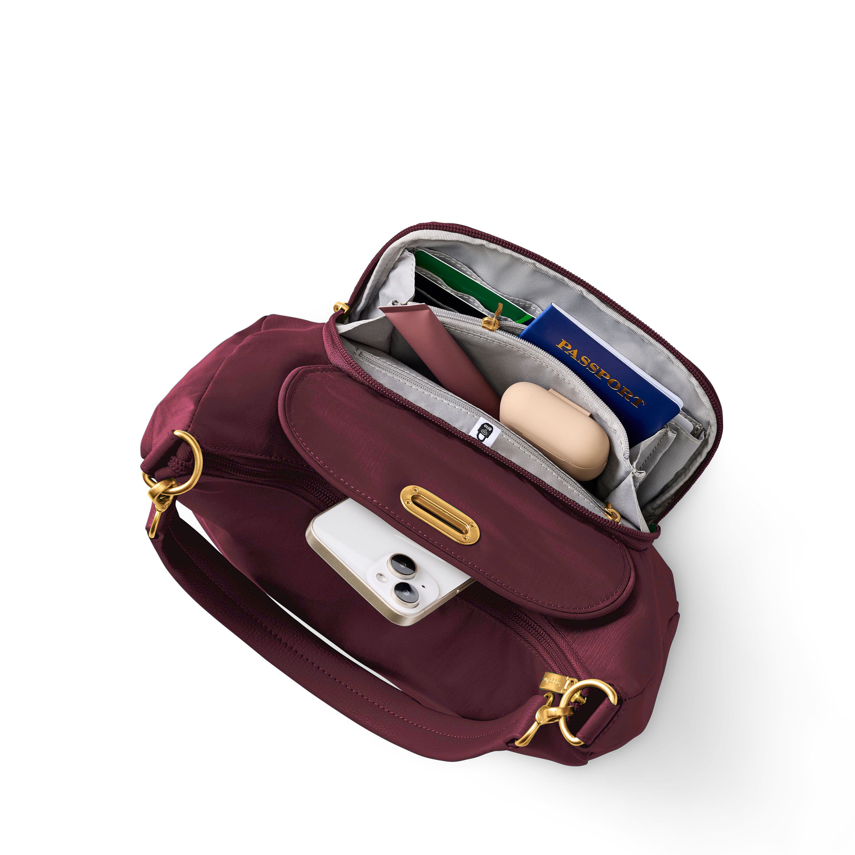 Coastal Flip Lock Half Moon Bag, Alternate, color, Jam With Gold Hardware
