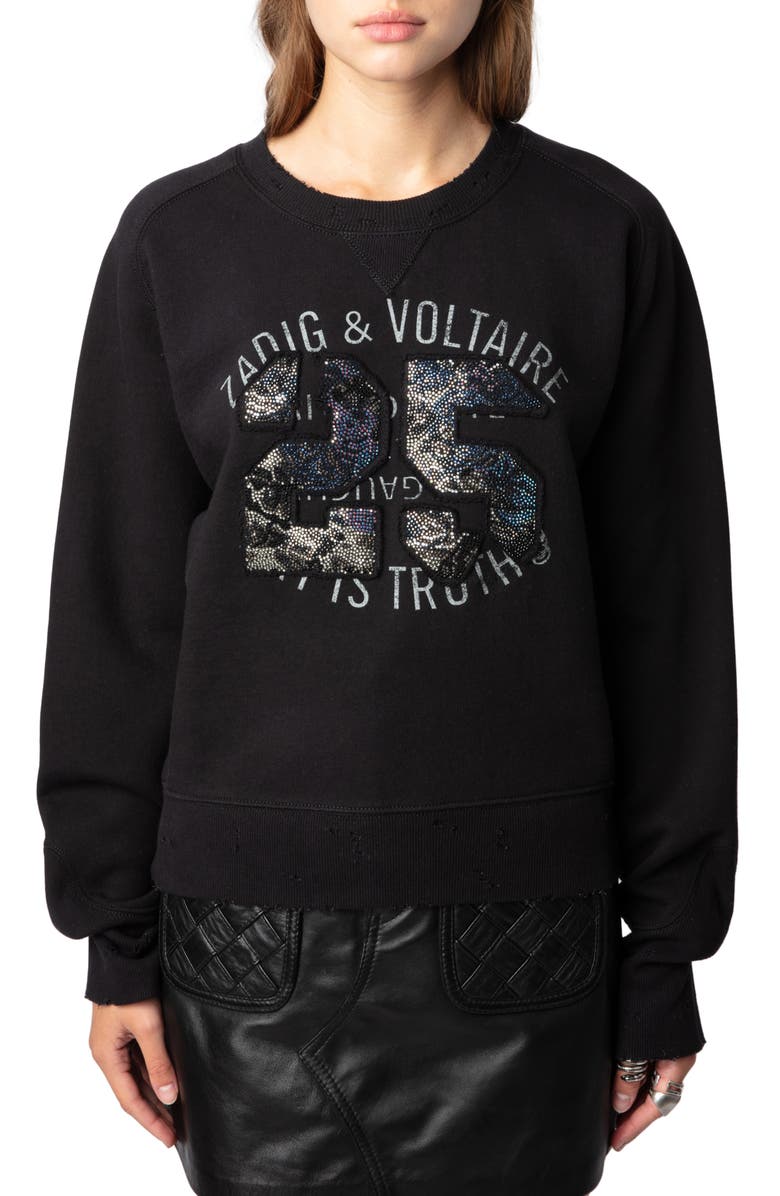 Zadig & Voltaire Arvene Beaded Graphic Cotton Sweatshirt, Main, color, 