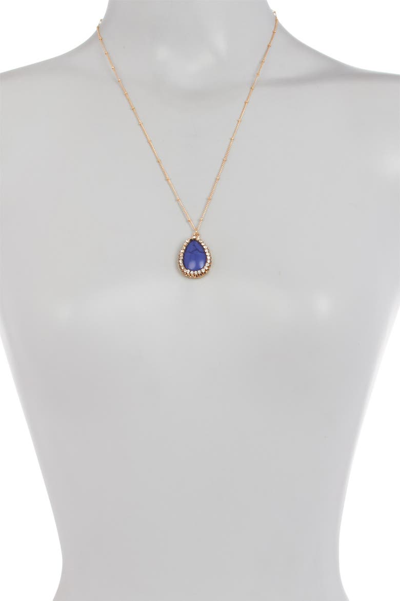 Liv Crystal Halo Simulated Turquoise Pendant Necklace, Alternate, color, BLUE