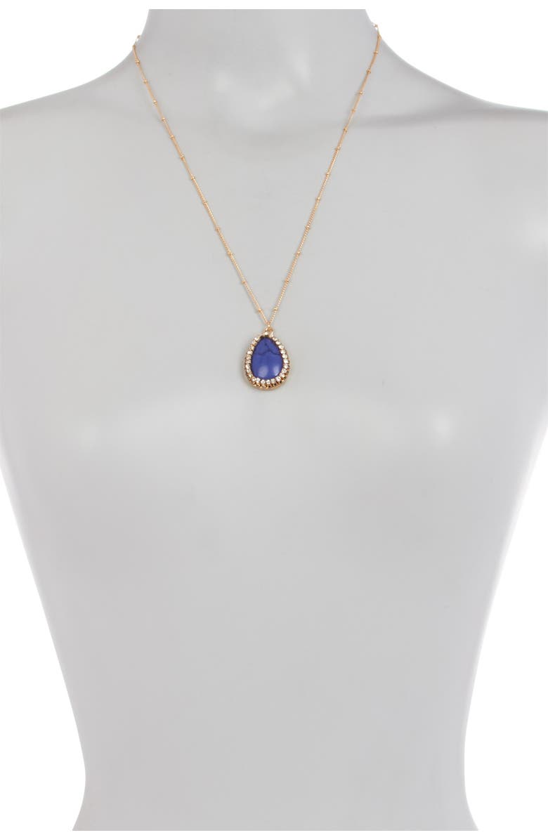 OLIVIA WELLES Liv Crystal Halo Simulated Turquoise Pendant Necklace, Alternate, color, Blue