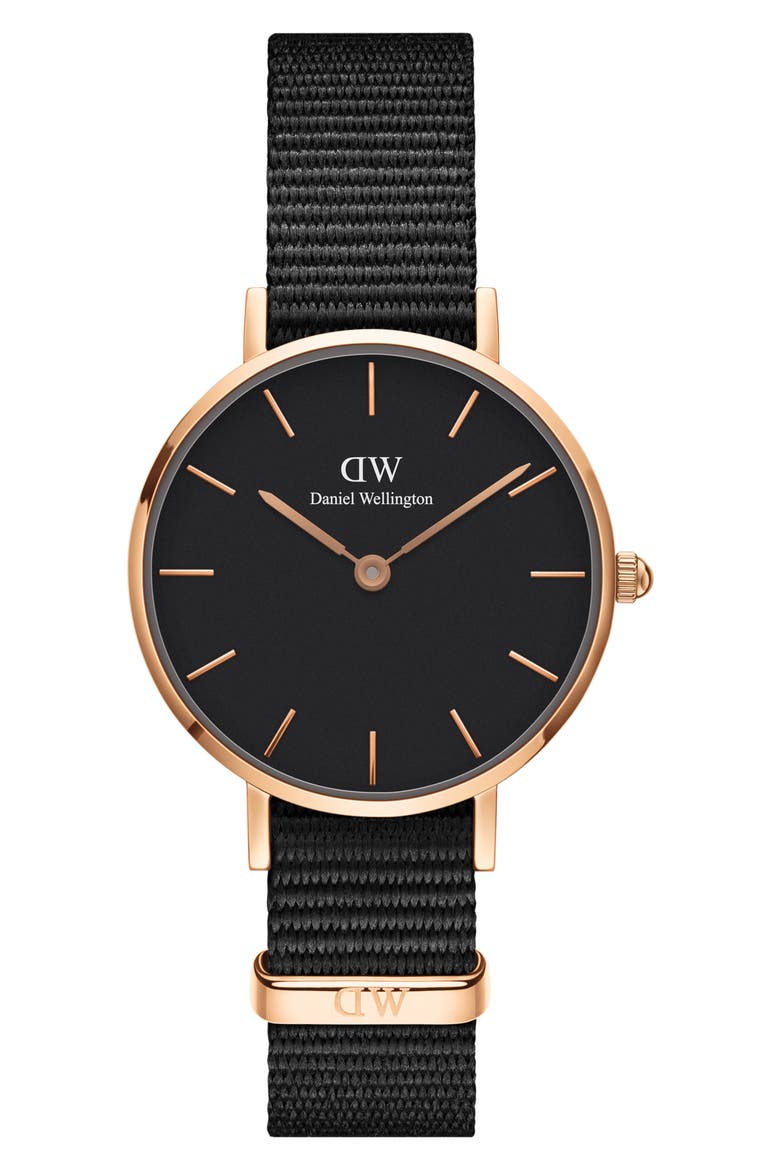 Classic Petite NATO Strap Watch, 28mm, Main, color, BLACK/ ROSE GOLD