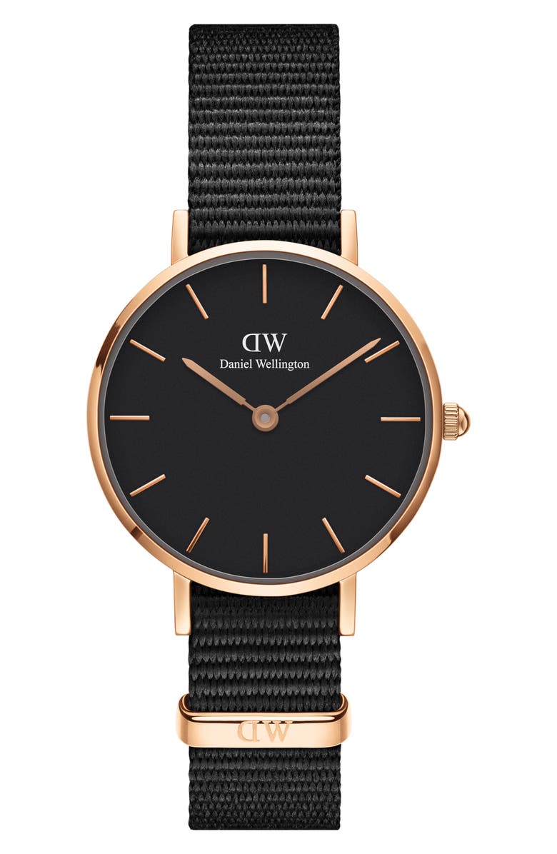 Daniel Wellington Classic Petite NATO Strap Watch, 28mm, Main, color, Black/ Rose Gold
