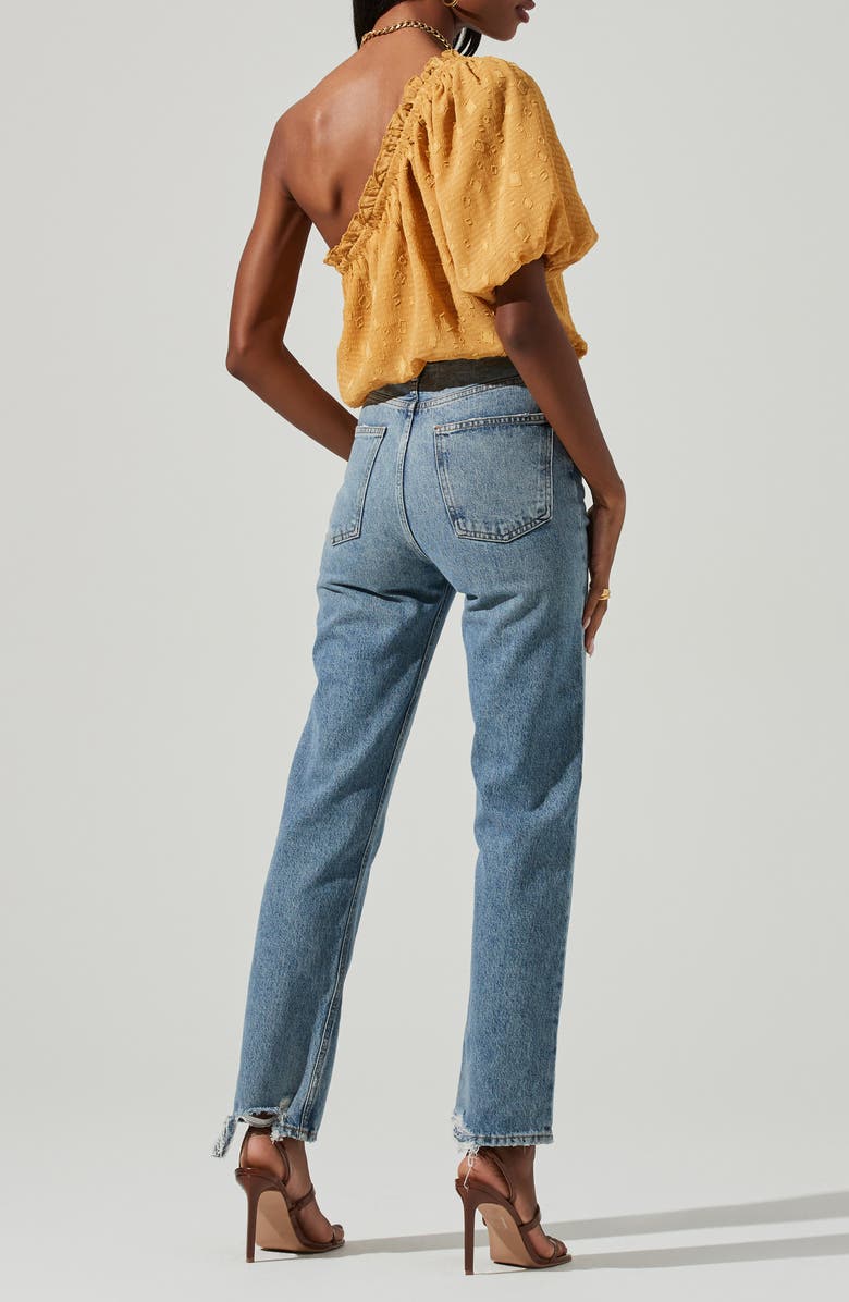 ASTR the Label Jacquard One-Shoulder Bubble Hem Blouse, Alternate, color,