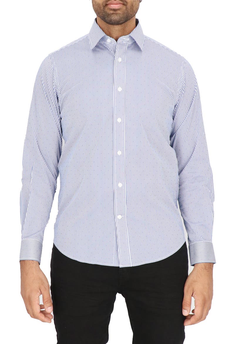 Modern Fit Stripe Stretch Cotton Dress Shirt, Alternate, color, WHITE/ NAVY