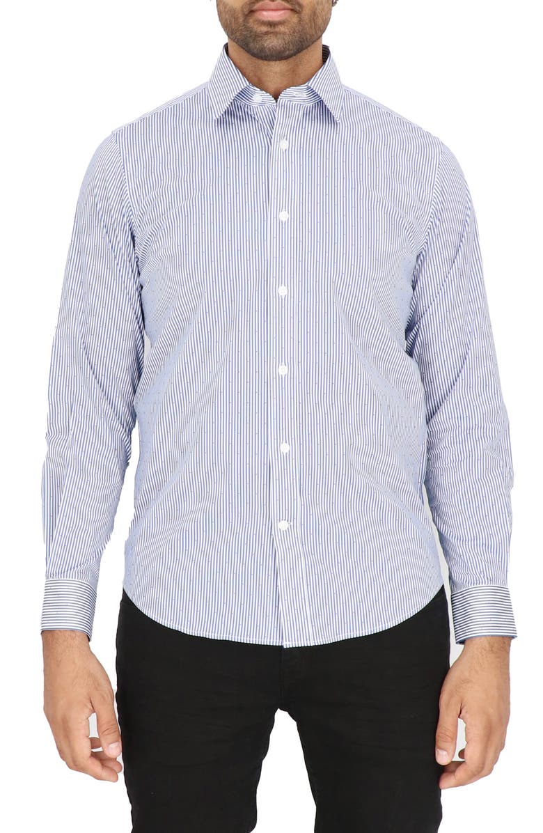 Scotch & Soda Modern Fit Stripe Stretch Cotton Dress Shirt, Alternate, color, White/ Navy