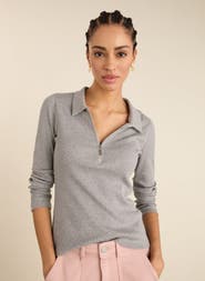 Baukjen Cotton Zip Collar Ribbed Top