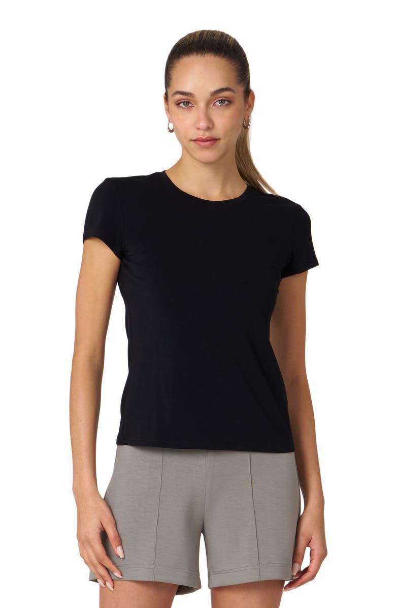 Rebody Active Rebody Essentials Fitted Short Sleeve Top, Main, color, Black