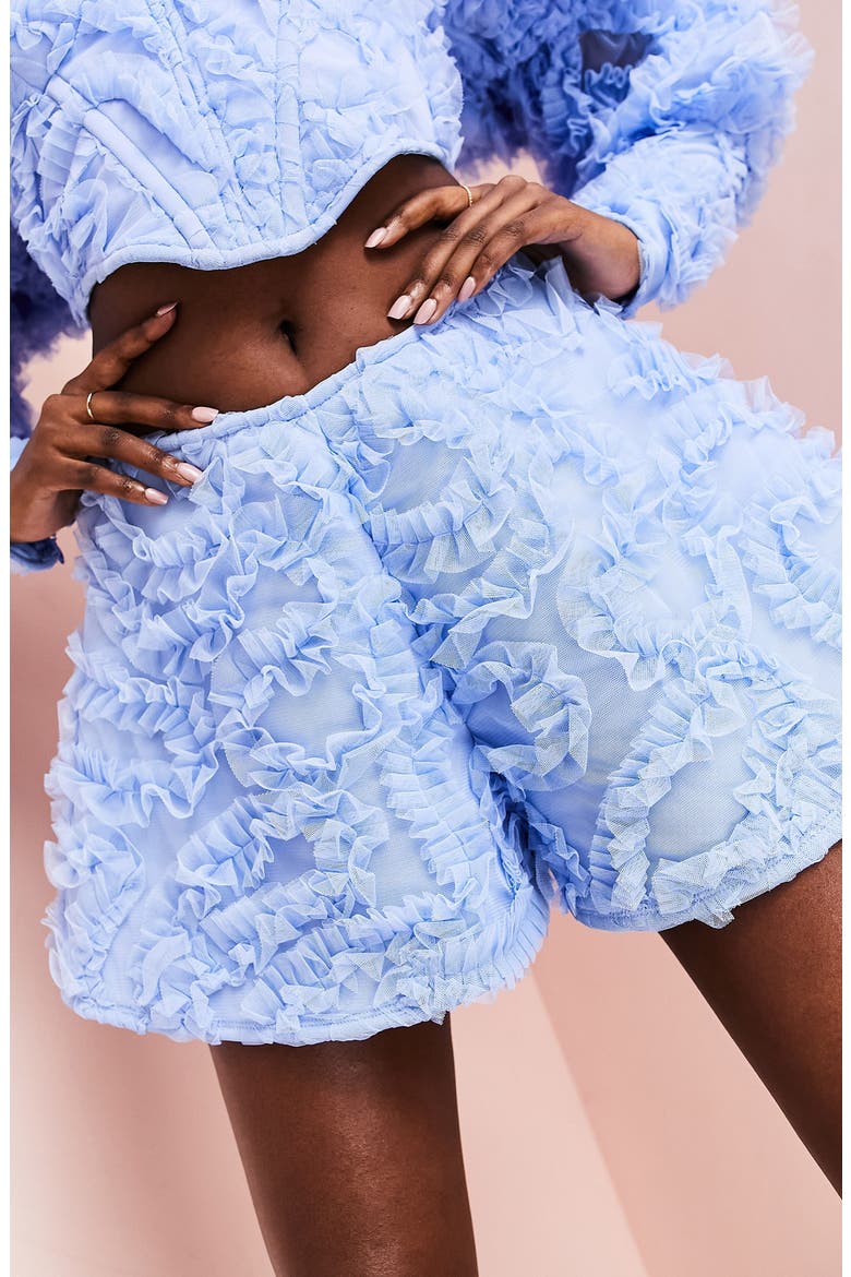 Mesh Ruffle Shorts, Alternate, color, LIGHT BLUE
