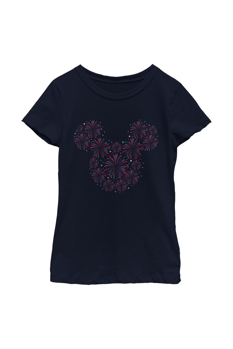 Girl's Mickey & Friends Fireworks Logo  Graphic T-Shirt, Main, color, Navy Blue