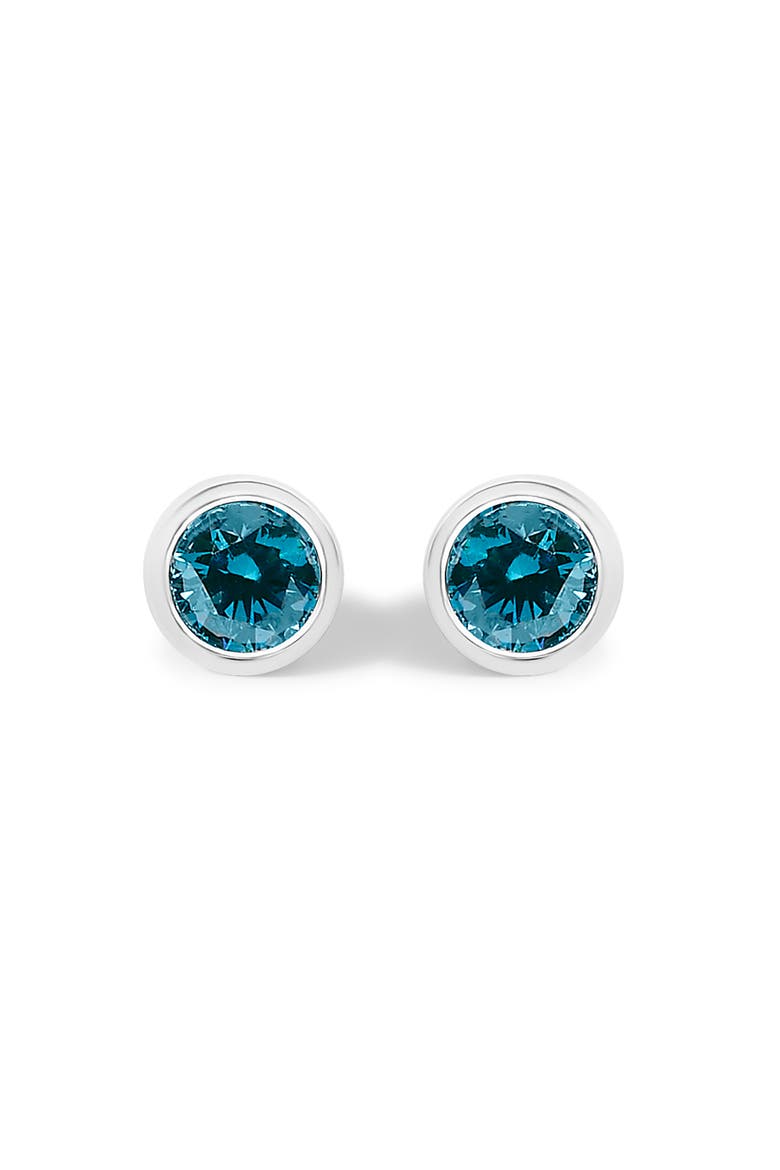 14K White Gold 1/2 Cttw Bezel Set Lab Grown Blue Diamond Solitaire Stud Earrings, Main, color, White Gold