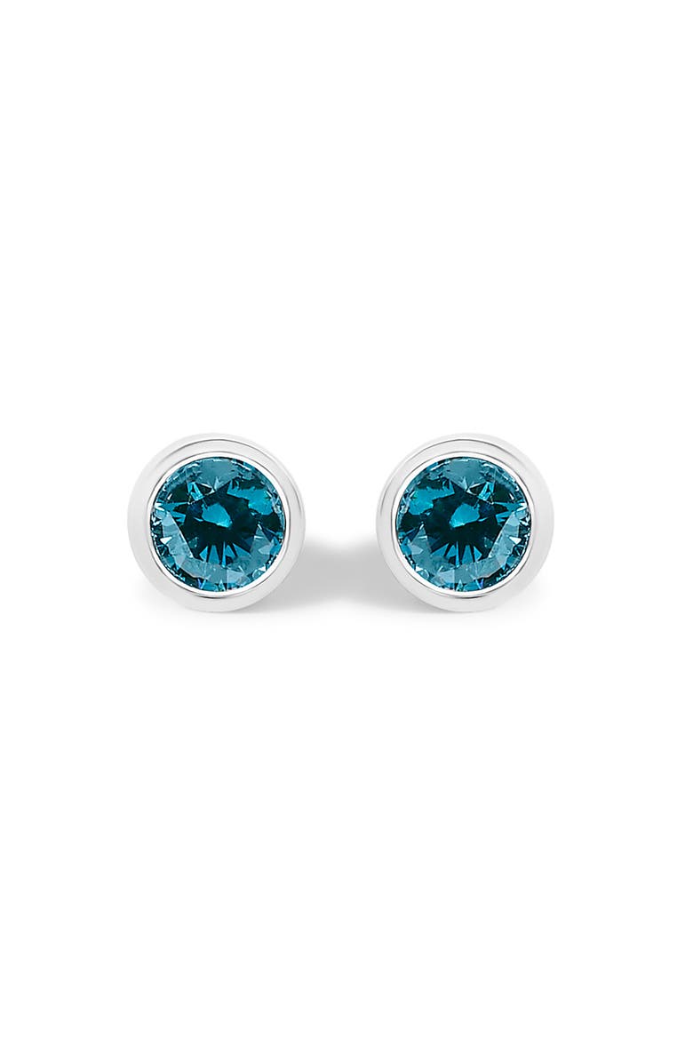 Haus of Brilliance 14K White Gold 1/2 Cttw Bezel Set Lab Grown Blue Diamond Solitaire Stud Earrings, Main, color, White Gold