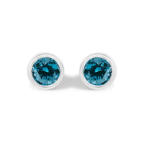 14K White Gold 1/2 Cttw Bezel Set Lab Grown Blue Diamond Solitaire Stud Earrings