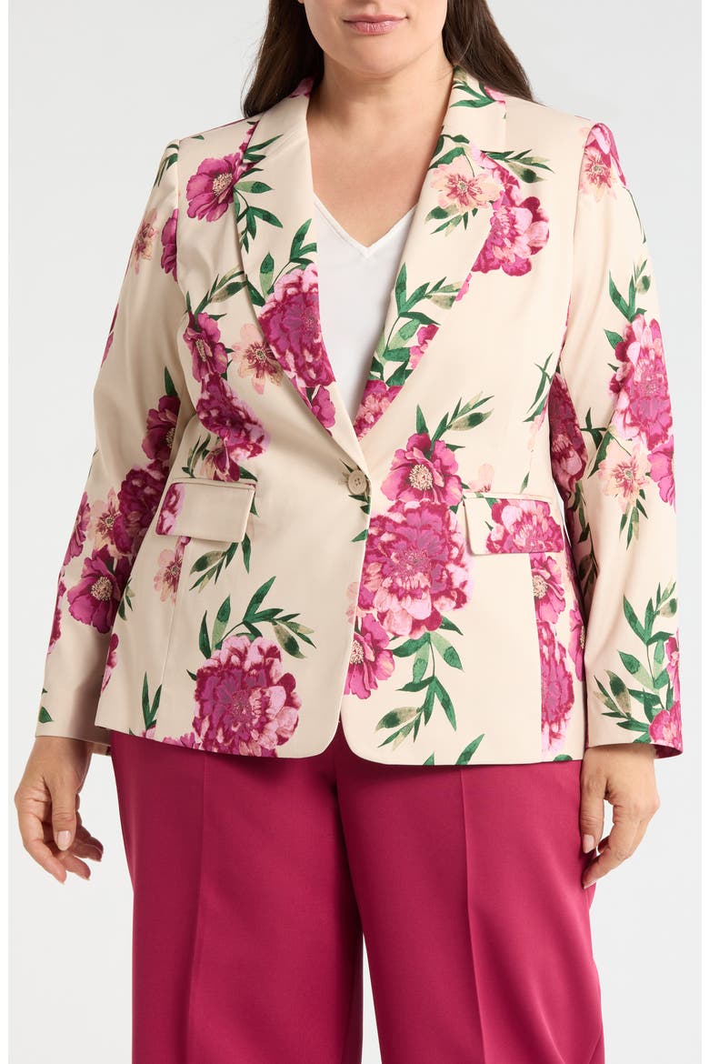 Print One-Button Blazer, Alternate, color, SAND BERRY FLORAL