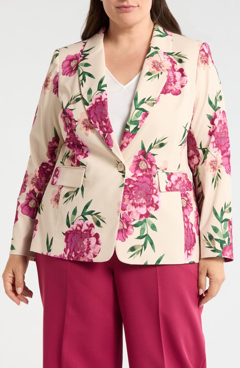 Tahari ASL Print One-Button Blazer, Alternate, color, Sand Berry Floral
