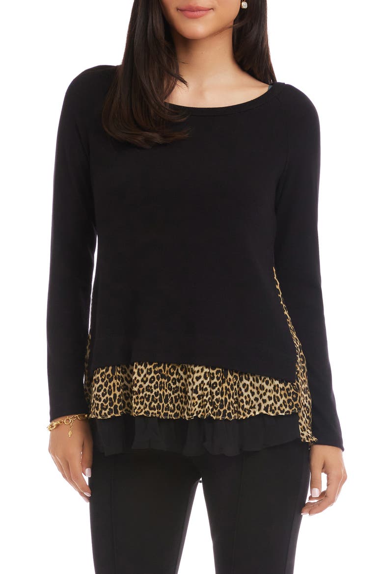 Mixed Media Layered Sweater, Main, color, BLACK LEOPARD PRINT