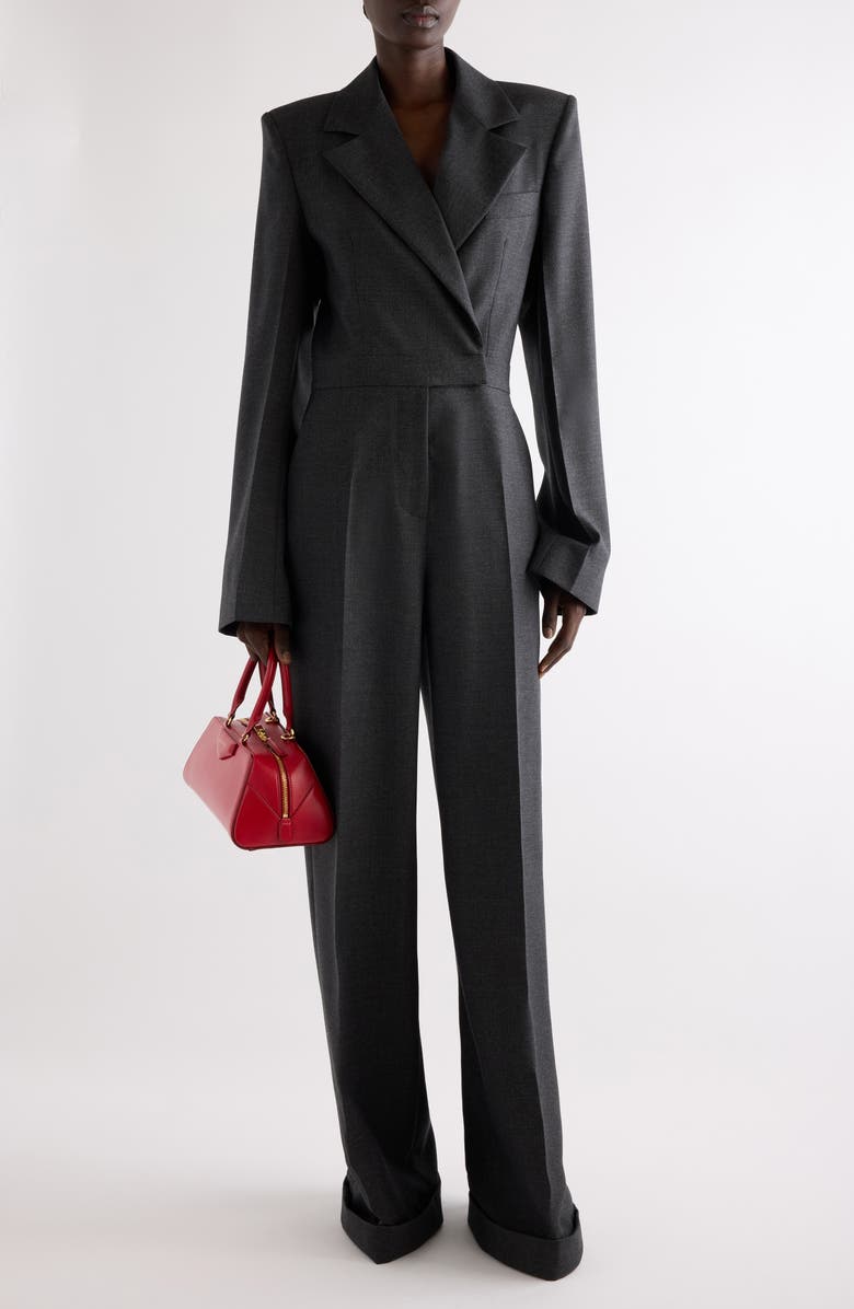 Givenchy Long Sleeve Silk Jumpsuit, Alternate, color, Grey Mix