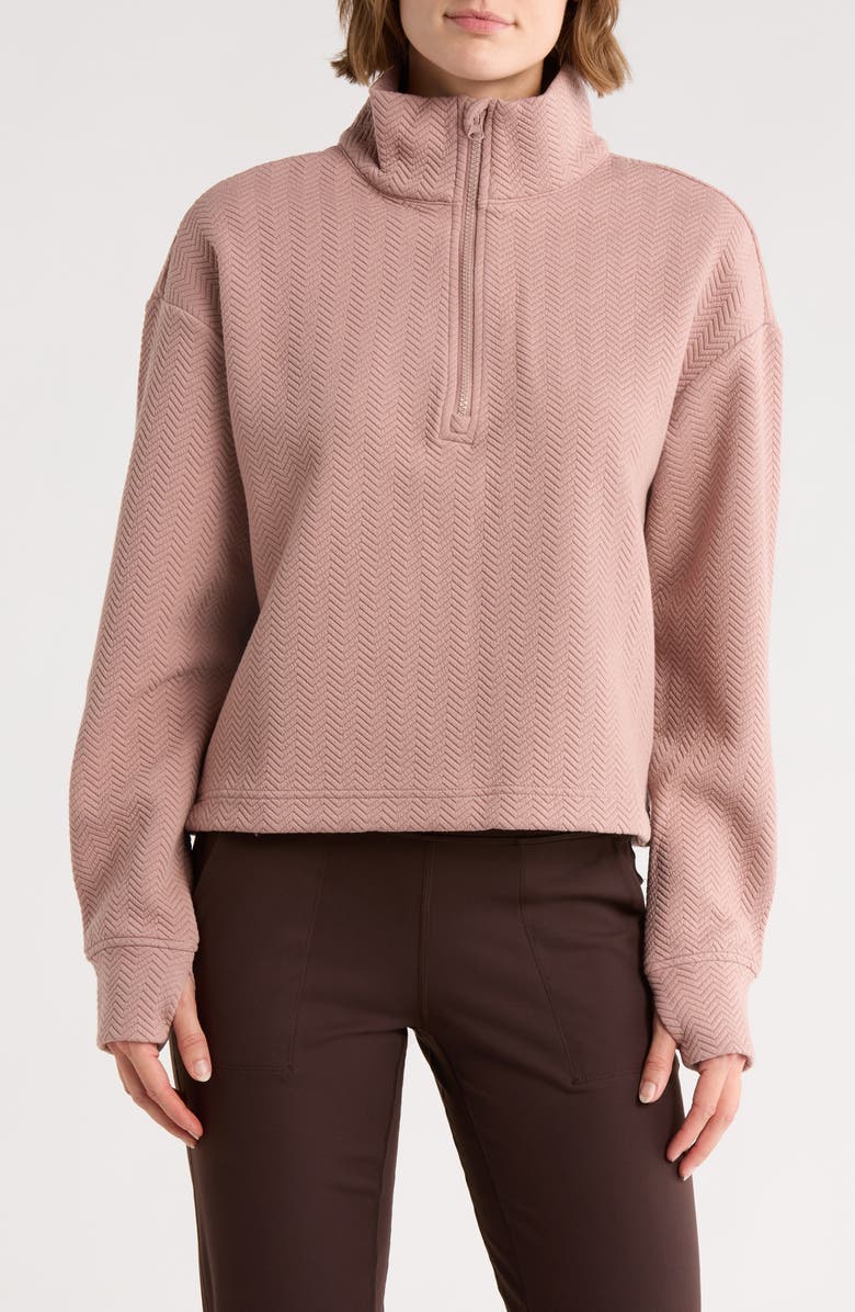 Z by Zella After Match Chevron Quarter Zip Sweatshirt, Main, color, Pink Fawn