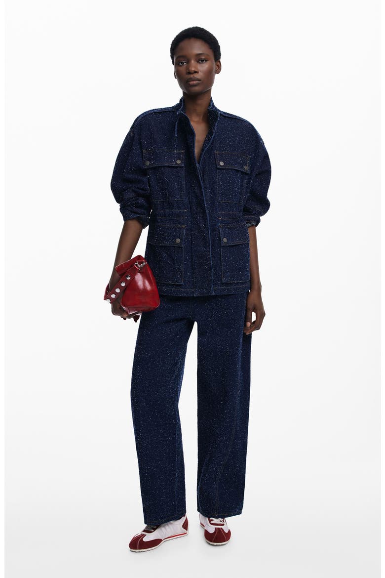 Flecked Denim Trucker Jacket, Alternate, color, DARK BLUE