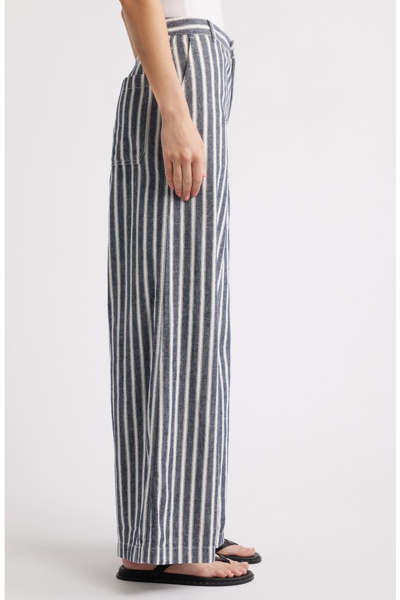 Zoe Relaxed Fit Wide Leg Linen & Cotton Pants, Alternate, color, NAVY WHITE STRIPE