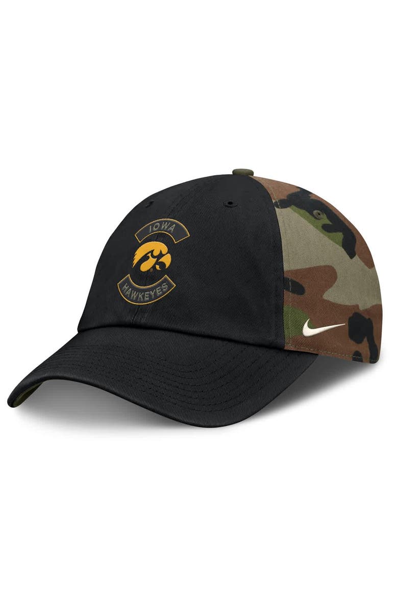 Nike Men's Nike Black/Camo Iowa Hawkeyes 2025 Military Appreciation Club Adjustable Hat, Main, color, Black