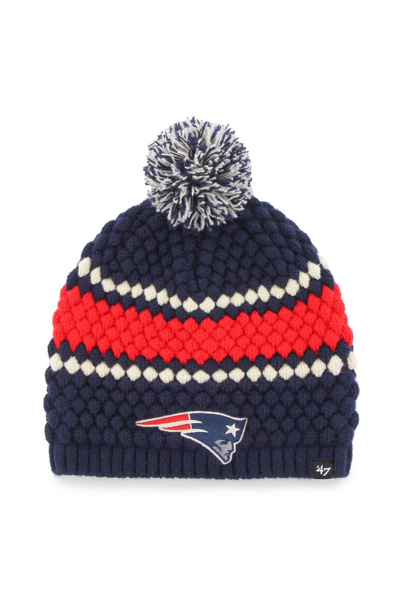 Women's '47 Navy New England Patriots Leslie Beanie with Pom, Alternate, color, Navy