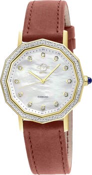 GV2 Spello II Diamond Dial Leather Strap Watch, 36mm