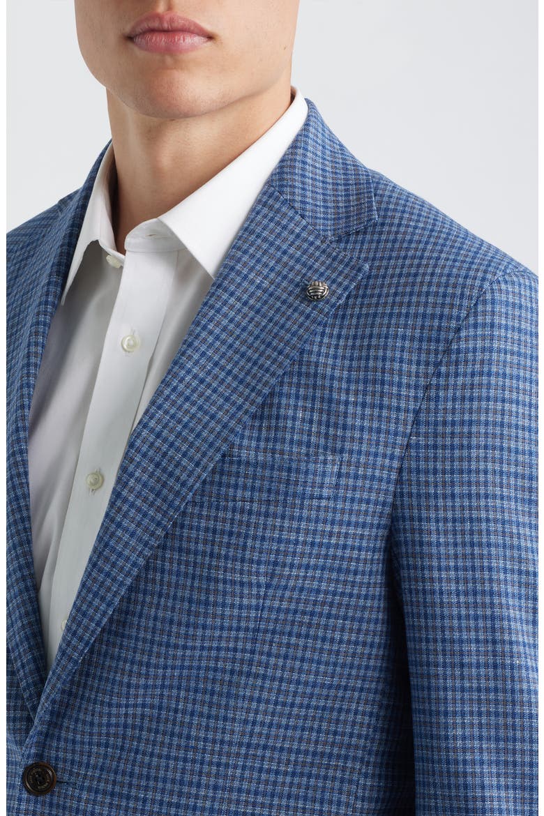 Hampton Blue Plaid Knit Linen & Cotton Blend Sport Coat, Alternate, color, BLUE