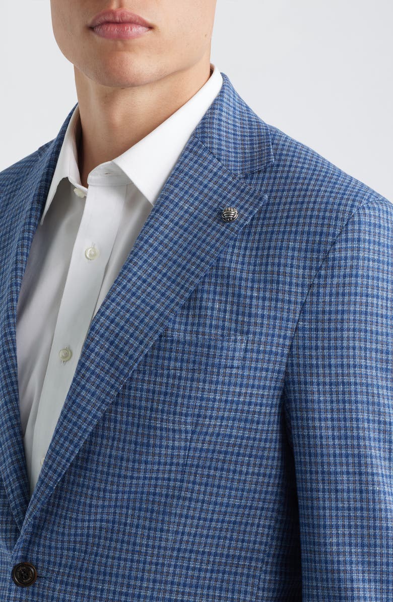 Jack Victor Hampton Blue Plaid Knit Linen & Cotton Blend Sport Coat, Alternate, color, Blue