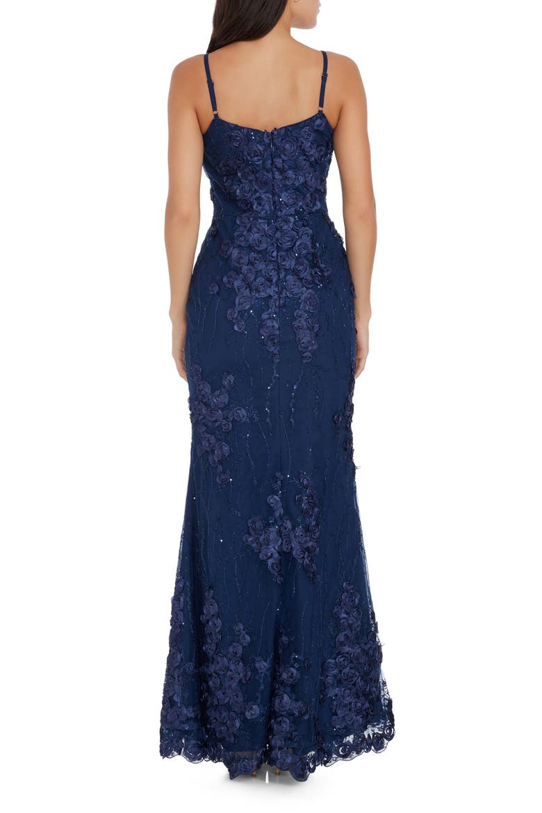 Giovanna Floral Sequin Mermaid Gown, Alternate, color, NAVY